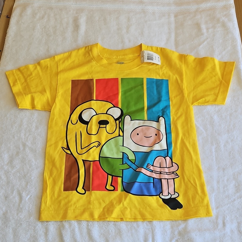 Cartoon Network Adventure Time Finn & Jake Yellow Kids T-Shirt S 100% Cotton